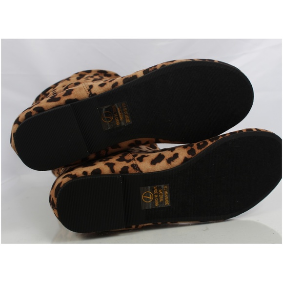 Cheetah Faux Suede Slouchy Knee High Flat Boot - Picture 4 of 7